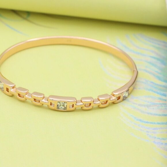 Elegant Rose Gold Bangle with Geometric Charm and Crystal Accents, XPBL0474 - Picture 4 of 12